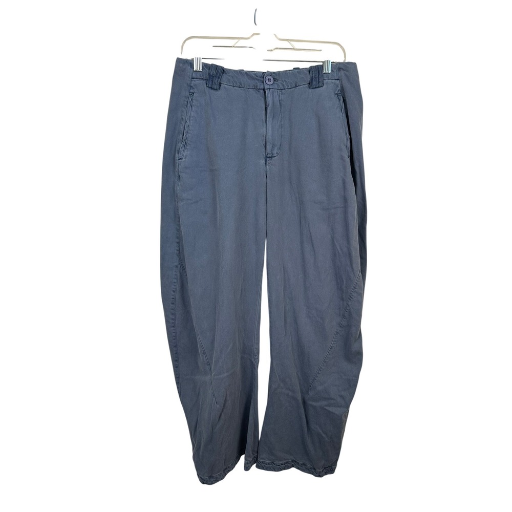 Free People Barrel Leg Pants Women 8 Blue Excellent Cotton Linen Relaxed Curved